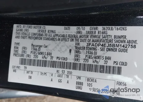 2011 Ford Fiesta Se из США, поврежденный, VIN 3FADP4EJ5BM142758